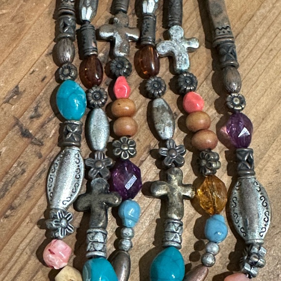 Bohemian Multi-Color Beaded Cross Necklace - Picture 6 of 13